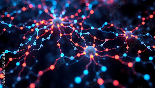 Obraz Holographic data streams forming a cybernetic neural network.