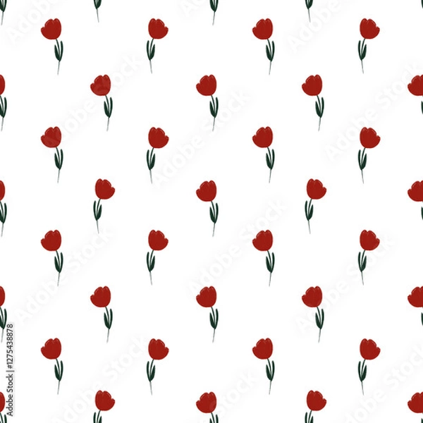 Fototapeta Seamless pattern with red tulips 