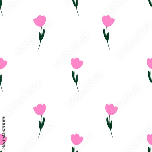 Fototapeta seamless pattern with pink tulips