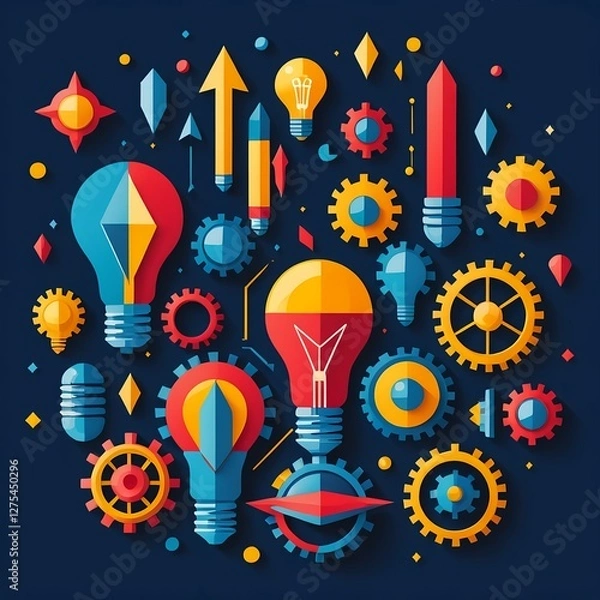 Fototapeta Innovation and Creativity Concept with Gears and Light Bulbs