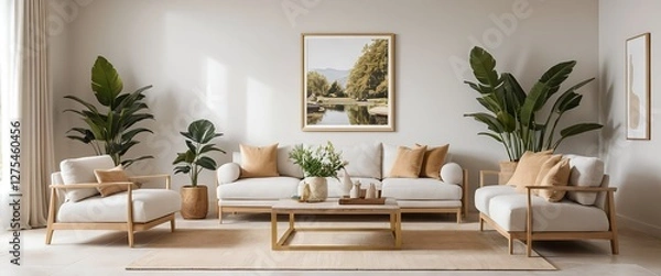 Fototapeta Modern Minimalist Living Room Interior with Natural Decor