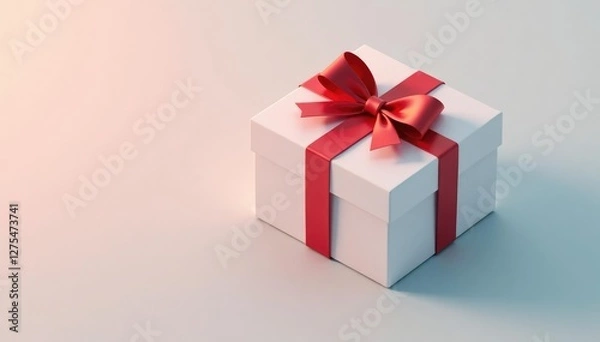 Fototapeta Isometric white gift box with red bow tie tied on top, object, present