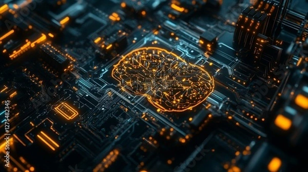 Fototapeta Neural Cyber Brain in Quantum Computing and AI Technology Concept