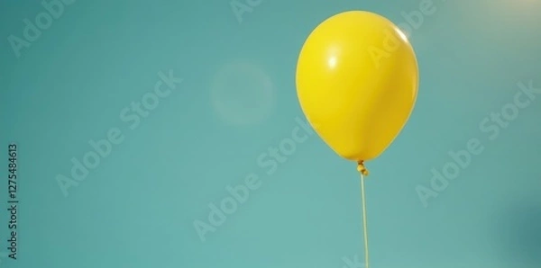 Fototapeta Yellow balloon tied to a pole with a long string unwinding from it, string, pole