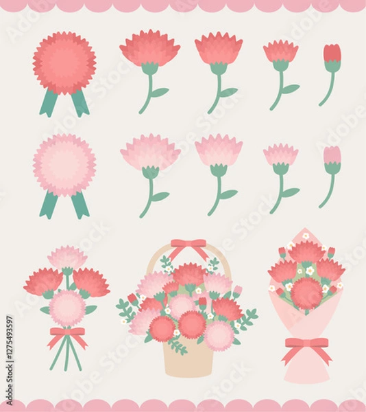 Fototapeta 가정의 달 카네이션 일러스트 벡터 세트