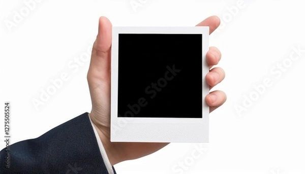 Fototapeta Vintage Polaroid Mockup in Hand Studio Shot of Isolated Instant Photo Frame Transitioning in a Timeless Atmosphere, Perfect for Digital Art, Home Decor, or Design Inspiration