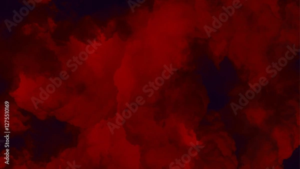 Fototapeta Dark red watercolor background. Red background covered with ominous black clouds
