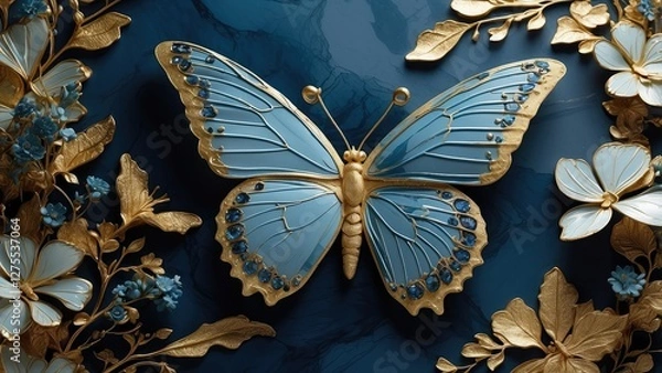Obraz "Blue Butterfly in Flight: A Captivating 3D Render