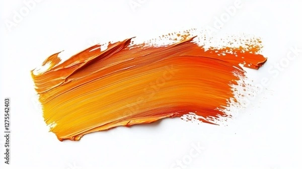Fototapeta Orange paint stroke, texture, white background, design element