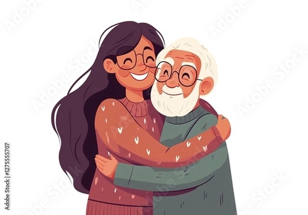 Fototapeta A woman and an older man are hugging each other. Father day