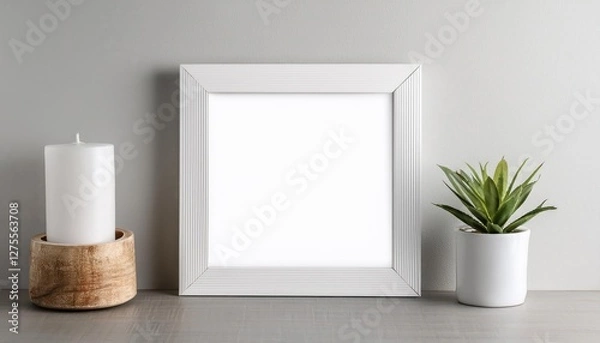 Fototapeta Minimalist White Wall Frame Mockup Elegant Square Design Showcasing a Clean, Modern Artwork Space, Perfect for Digital Art, Home Decor, or Design Inspiration.