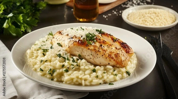 Obraz Scrumptious Chicken Breast with Creamy Risotto: A Culinary Delight