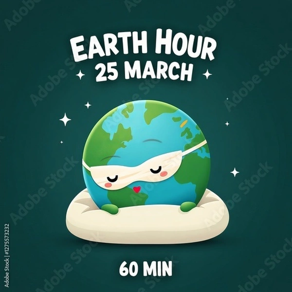 Fototapeta Cute Earth Sleeping for Earth Hour on March 25th