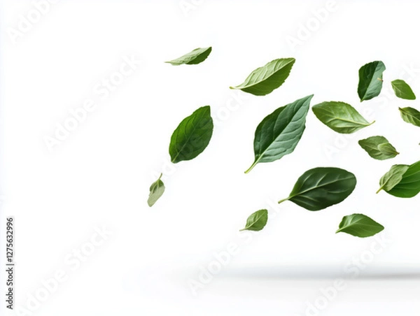 Fototapeta A Scenic Background of Falling Green Leaves Complemented by a Variety of Herb Plants