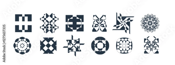 Fototapeta Abstract geometric graphic elements . set of Y2K retro elements and abstract brutalism shapes, trendy retro design symbols in Y2K aesthetics, vintage stickers