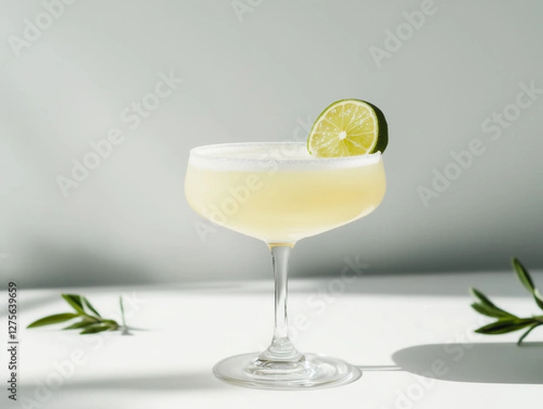 Fototapeta Chill Out with a Refreshing Lime Margarita: Served in a Chic Cocktail Glass for an Invigorating Zesty Experience That Elevates Your Spirits!