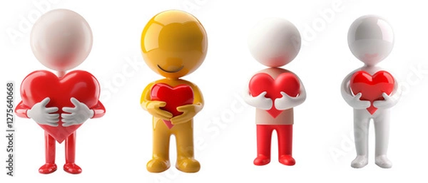 Fototapeta Human Interaction with 3D Heart Friendly Icon transparents Background