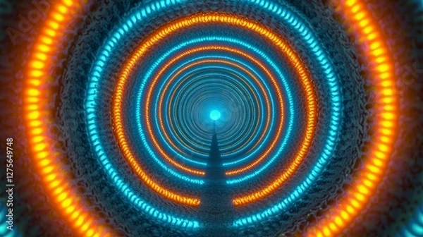 Fototapeta Abstract neon tunnel with glowing rings.  Possible use  Background for website, app, or digital art project