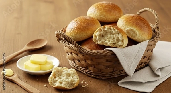 Fototapeta Freshly baked bread rolls