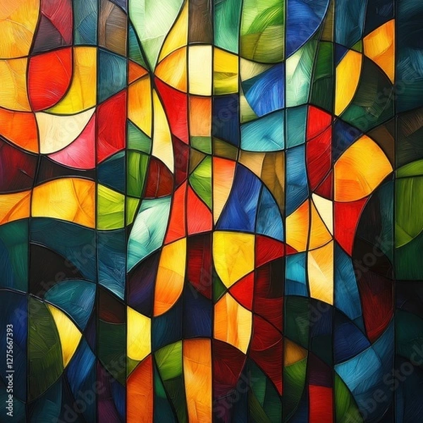 Fototapeta Colorful Stained Glass Pattern with Geometric Shapes and Bold Hues for Artistic Design and Decorative Use