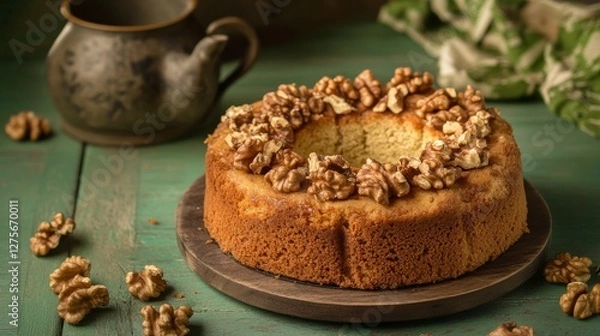 Fototapeta Scrumptious Walnut Cake with Walnuts on Top - A Delightful Dessert