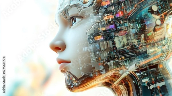 Fototapeta Deep Learning and AI System in a 3D Technology Visualization