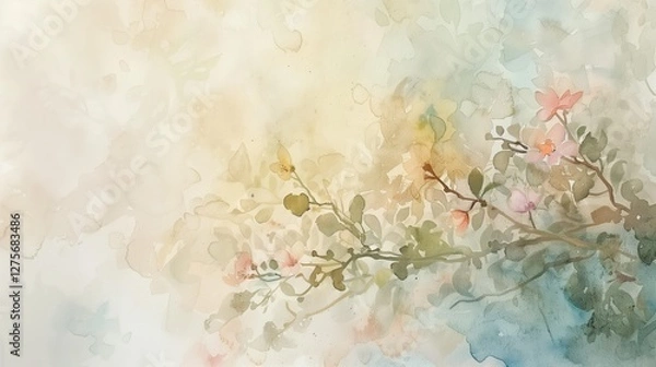 Fototapeta Soft pastel colors blend together in a delicate portrayal of flowering branches. The gentle hues create a serene atmosphere, ideal for enhancing interior decor or artistic projects