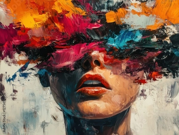Fototapeta Abstract Portrait of a Woman with Colorful Brushstrokes Representing Thoughts and Emotions