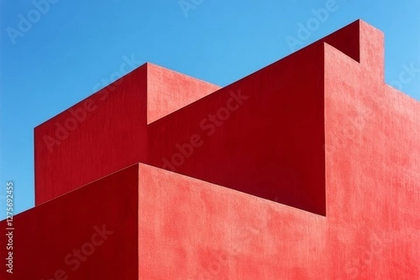 Obraz Bright red geometric structure stands boldly against a blue sky, creating a vivid composition that highlights rich colors, sharp angles, and modern architecture.
