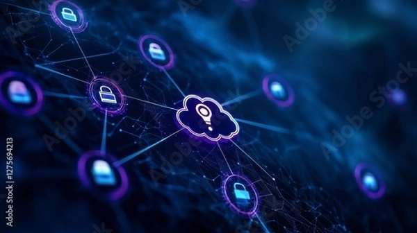 Fototapeta Glowing Digital Network Nodes and Connections Abstract Dark Background