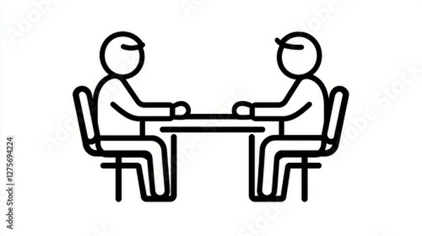 Fototapeta Minimalist Illustration of Two Stick Figures in a Meeting