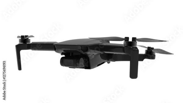 Fototapeta Black drone quadcopter with digital camera and sensors flying isolated on white