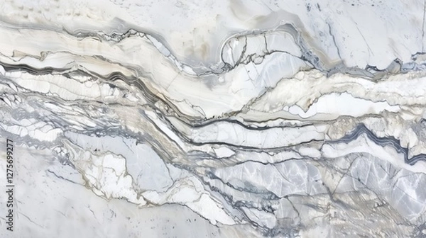 Obraz A close-up view of a polished marble surface reveals stunning gray and white patterns formed by natural veins. The smooth texture emphasizes the elegant design of the stone