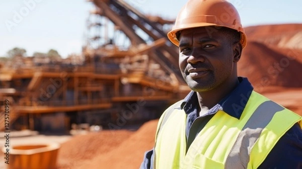Fototapeta Construction Worker in Safety Gear at an Open-Pit Mining Site