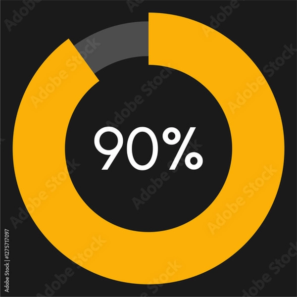 Fototapeta 90 percent circle chart infographic template.Circle percentage diagram on black background vector illustration.