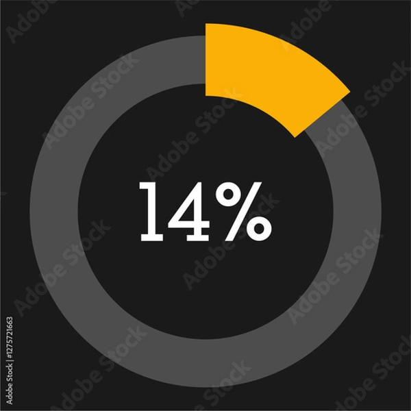Fototapeta 14 percent circle chart infographic template.Circle percentage diagram on black background vector illustration.