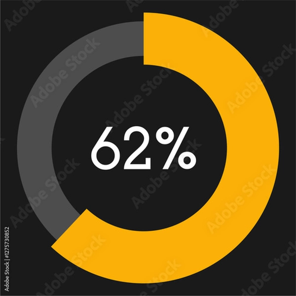 Fototapeta 62 percent circle chart infographic template.Circle percentage diagram on black background vector illustration.