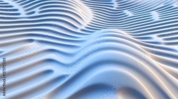 Fototapeta Abstract Wavy Patterned 3d Rendering with Smooth White Surface Texture