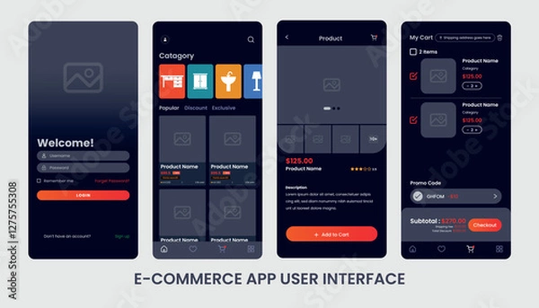 Fototapeta Ecommerce app user interface for android and ios.