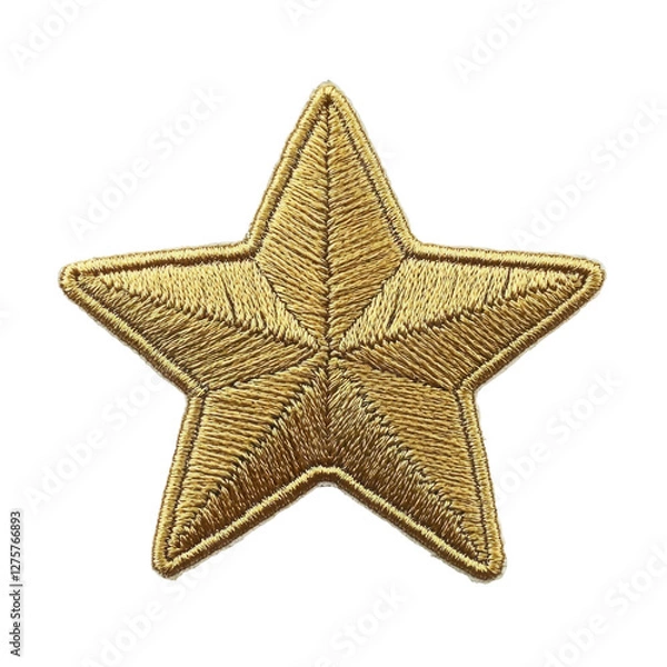 Obraz Golden embroidered star patch on a plain background isolated on png transparent background, cut out