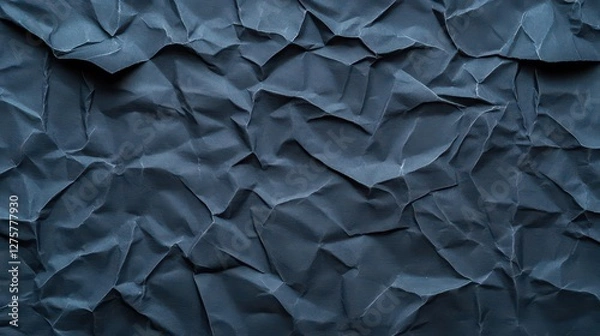 Fototapeta A closeup of crumpled black paper showcasing intricate wrinkles and worn corners, layered with dusty cardboard textures, evoking a sense of age and nostalgia, moody atmosphere