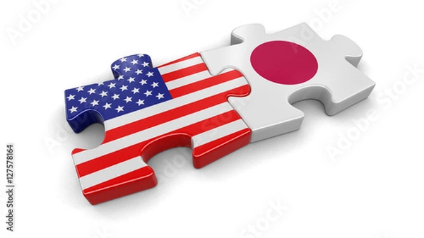 Obraz USA and Japan puzzle from flags. Image with clipping path