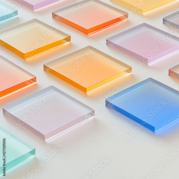 Fototapeta Overlapping glass panels in vibrant jewel tones, creating layered reflections and refractions over