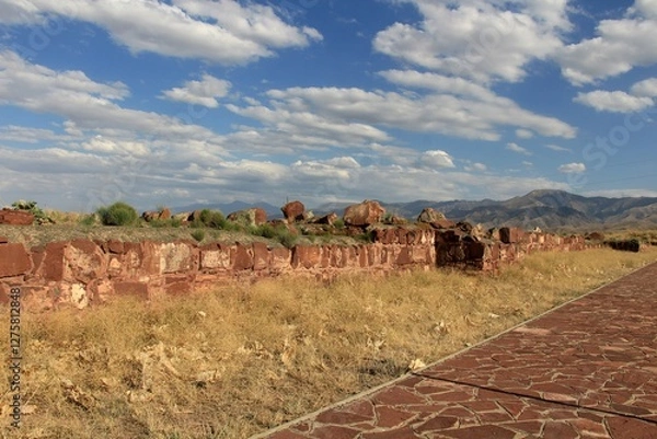 Fototapeta The ancient city of Akyrtas is located in Taraz, Kazakhstan. Akyrtas is on the UNESCO world heritage list. The city was built with brown stones brought from the mountains.