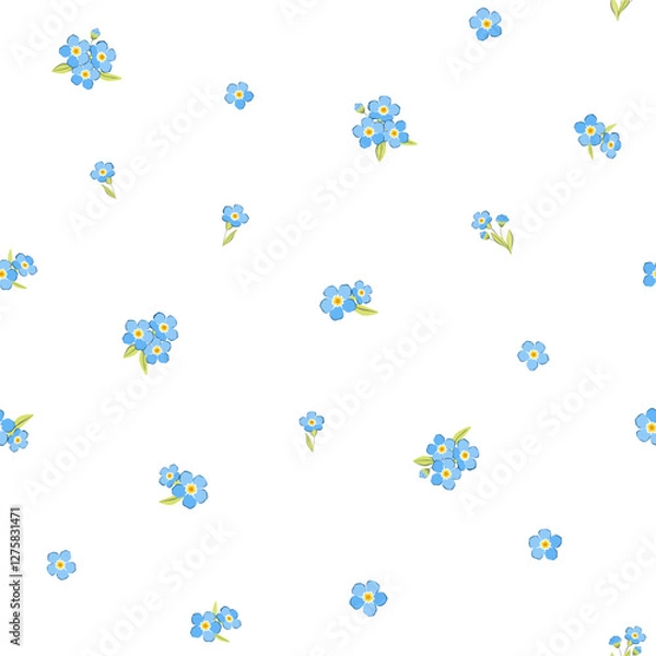 Obraz Seamless pattern in blue tones, forget-me-not flowers. Flowers, summer, vacation, fabric design, wrapping paper