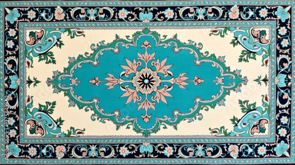 Obraz Turquoise and white Persian carpet texture