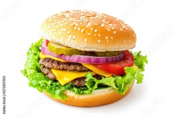 Fototapeta Delicious fast food salad with fresh vegetables and toppings presented on a clean white background