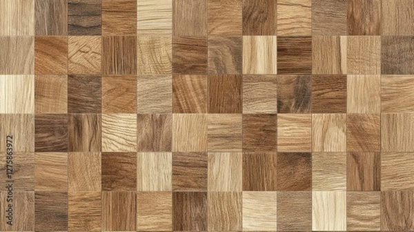Fototapeta A textured wooden floor featuring a variety of brown tones and patterns, creating a warm and inviting atmosphere.