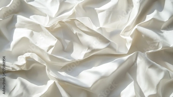 Obraz An elegant close-up of crumpled, soft white fabric, showcasing various ripples and shadows that create a sense of depth and texture.