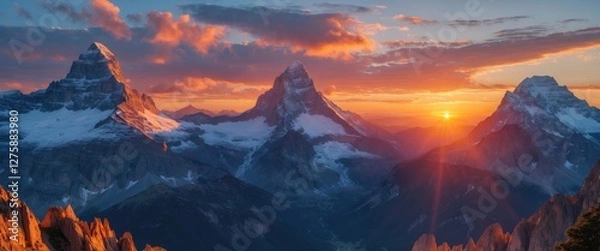 Obraz Majestic Sunset Over the Three Peaks with Vibrant Clouds and Empty Space for Text Ideal for Nature and Travel Themes